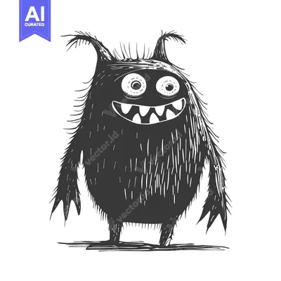 Premium design asset: Hand-drawn illustration of a furry cartoon monster with a big smile