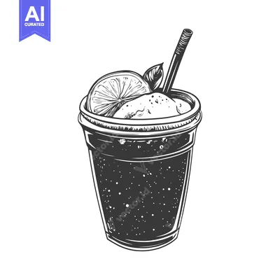 Aset premium populer: Hand-drawn illustration of a glass of iced tea with a lemon wedge and