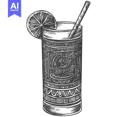 Aset premium populer: Hand-drawn illustration of a glass with a straw and a lime wedge