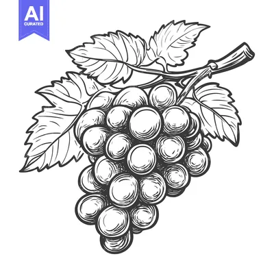 Aset desain premium: Hand-Drawn Illustration of a Grape Bunch with Leaves