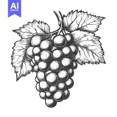 Popular premium asset: Hand-drawn Illustration of a Grape Bunch with Leaves