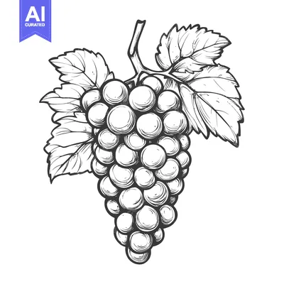 Hand-drawn Illustration of a Grape Bunch with Leaves
