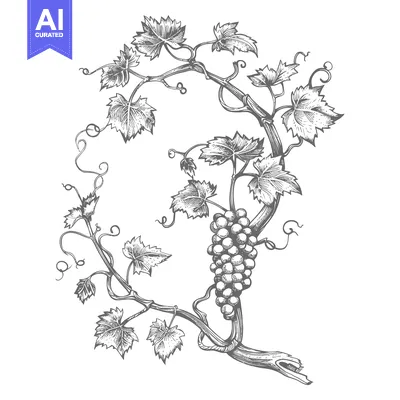 Premium design asset: Hand-drawn Illustration of a Grape Vine with a Bunch of Grapes and Lea