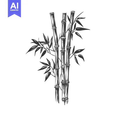 Aset desain premium: Hand-Drawn Illustration of a Group of Bamboo Stalks with Leaves