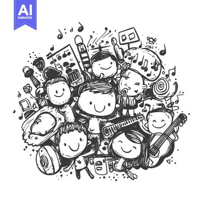 Popular premium asset: Hand-drawn Illustration of a Group of Children Enjoying Music