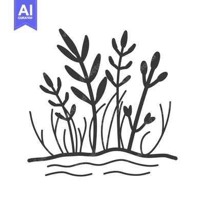 Aset premium populer: Hand-Drawn Illustration of a Group of Plants Growing from Water