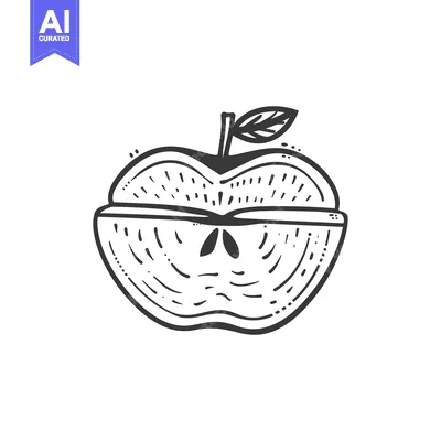 Popular premium asset: Hand-drawn illustration of a halved apple with a leaf