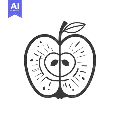 Aset desain premium: Hand-drawn Illustration of a Halved Apple with Seeds and Stem