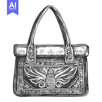 Aset desain premium: Hand-Drawn Illustration of a Handbag with Aztec-Inspired Design