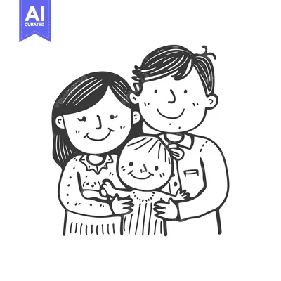 Aset premium populer: Hand-drawn Illustration of a Happy Family with a Mother, Father, and B