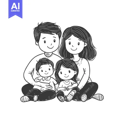 Popular premium asset: Hand-drawn illustration of a happy family with two parents and two chi