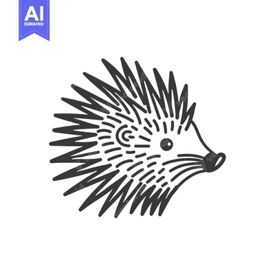 Aset desain premium: Hand-drawn illustration of a hedgehog's head with spikes