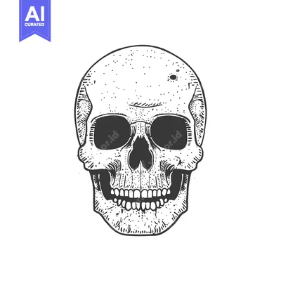 Aset desain premium: Hand-drawn Illustration of a Human Skull with a Grin
