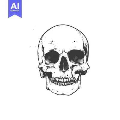 Premium design asset: Hand-drawn illustration of a human skull with teeth