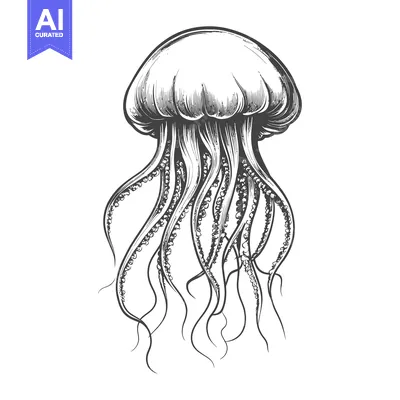 Hand-drawn illustration of a jellyfish with flowing tentacles