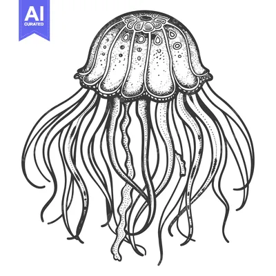 Aset premium populer: Hand-Drawn Illustration of a Jellyfish with Tentacles