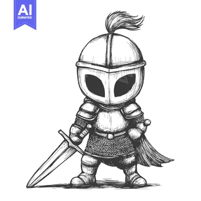 Premium design asset: Hand-drawn illustration of a knight in armor holding a sword