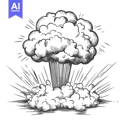 Aset premium populer: Hand-Drawn Illustration of a Large Explosion with Smoke and Rays of Li