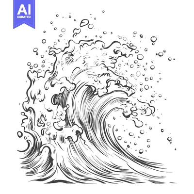 Premium design asset: Hand-Drawn Illustration of a Large Ocean Wave with Bubbles