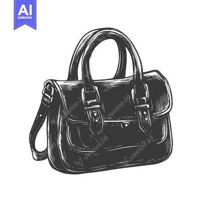Aset premium populer: Hand-Drawn Illustration of a Leather Handbag with Buckles
