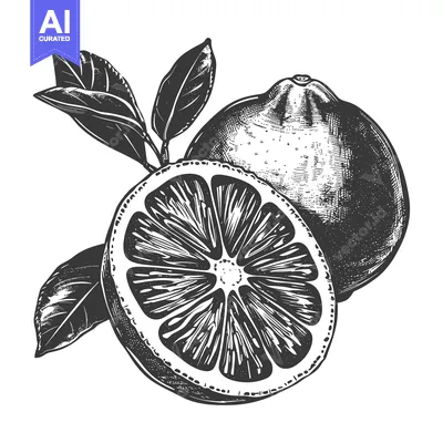 Aset desain premium: Hand-Drawn Illustration of a Lemon with Leaves