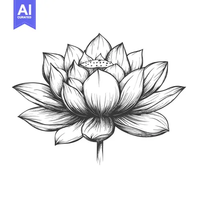 Aset premium populer: Hand-drawn Illustration of a Lotus Flower in Black and White