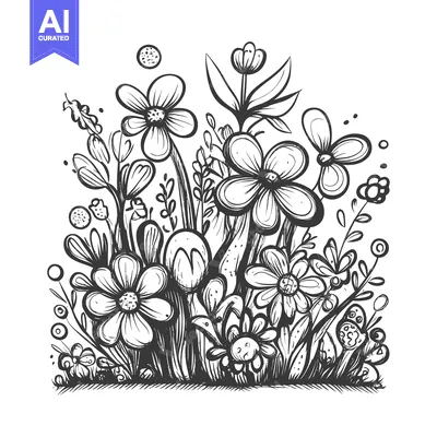 Aset premium populer: Hand-drawn Illustration of a Lush Flower Garden