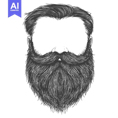 Popular premium asset: Hand-Drawn Illustration of a Man's Face with a Full Beard and Mustache