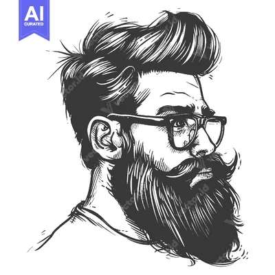 Popular premium asset: Hand-Drawn Illustration of a Man with a Beard and Glasses