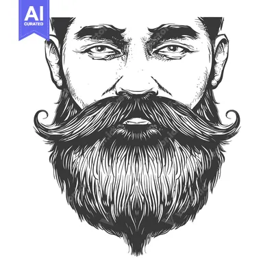 Aset premium populer: Hand-drawn illustration of a man with a large mustache and beard