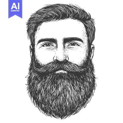 Popular premium asset: Hand-drawn illustration of a man with a thick beard and mustache