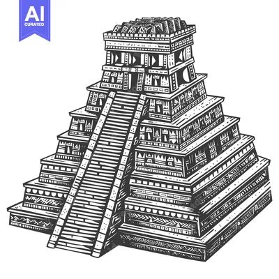 Aset premium populer: Hand-drawn Illustration of a Mayan Pyramid with Steps