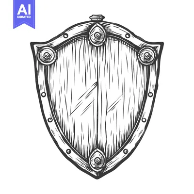 Aset premium populer: Hand-drawn illustration of a medieval wooden shield