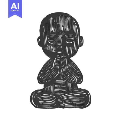 Aset desain premium: Hand-drawn illustration of a meditating person in a seated lotus posit