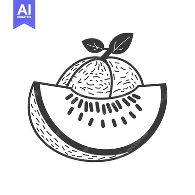 Aset desain premium: Hand-drawn illustration of a melon with a slice