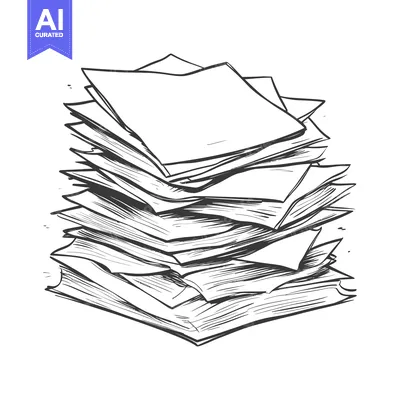 Hand-drawn illustration of a messy stack of papers
