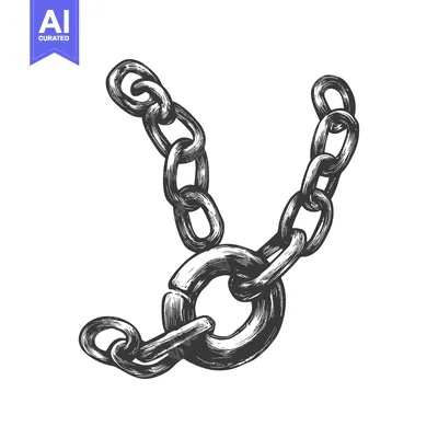 Aset desain premium: Hand-drawn illustration of a metal chain with a ring