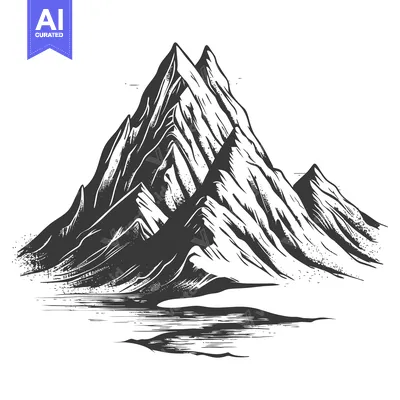 Aset premium populer: Hand-drawn Illustration of a Mountain Range with a Reflected Lake