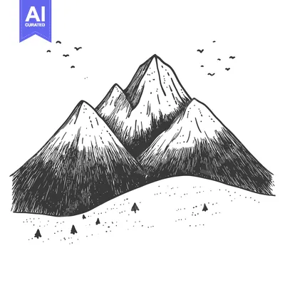 Popular premium asset: Hand-drawn illustration of a mountain range with birds flying overhead