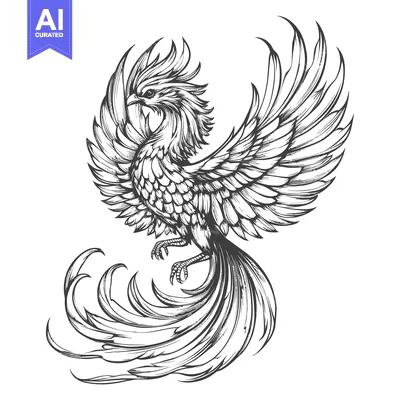 Aset premium populer: Hand-Drawn Illustration of a Mythical Phoenix Bird with Spread Wings a