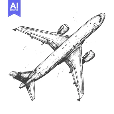 Aset premium populer: Hand-drawn illustration of an airplane in flight