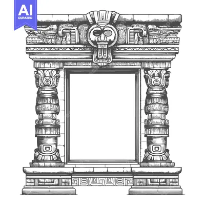 Aset premium populer: Hand-Drawn Illustration of an Ancient Mayan Archway