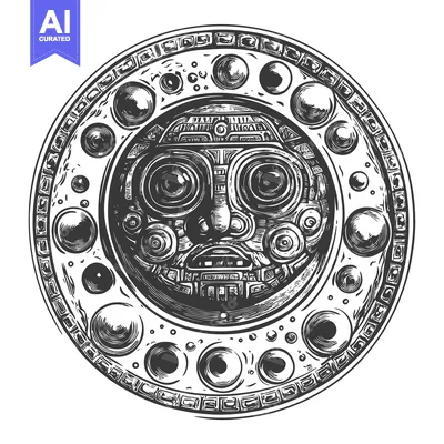 Aset premium populer: Hand-Drawn Illustration of an Ancient Mayan Deity with Intricate Detai