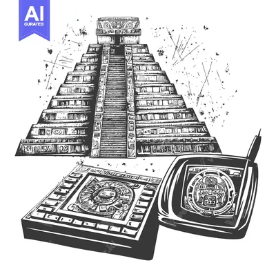 Aset premium populer: Hand Drawn Illustration of an Ancient Mayan Pyramid and a Modern Elect