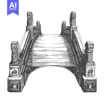 Popular premium asset: Hand-drawn illustration of an ancient stone bridge with decorative car