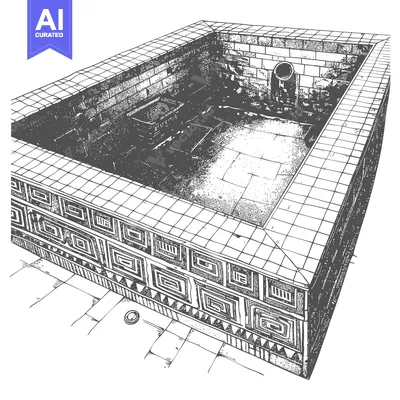 Popular premium asset: Hand-drawn Illustration of an Ancient Stone Pool with Geometric Patter