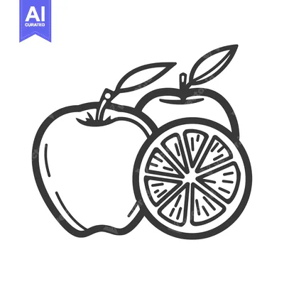 Aset premium populer: Hand-Drawn Illustration of an Apple and a Slice of Orange