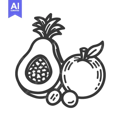 Aset premium populer: Hand-drawn illustration of an avocado, pineapple, apple, and berries