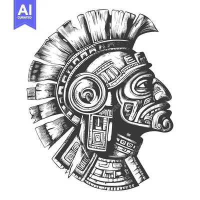 Popular premium asset: Hand-Drawn Illustration of an Aztec Warrior in Profile Wearing a Elabo
