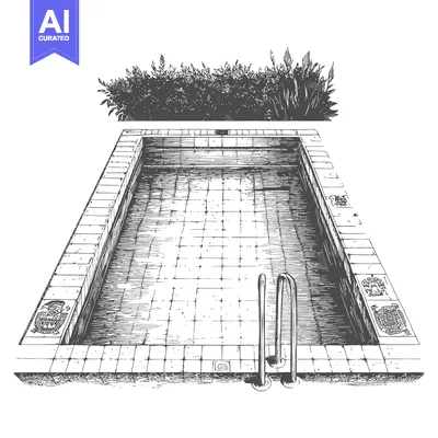 Hand-drawn Illustration of an Empty Swimming Pool with Ladders